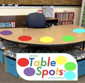 the original table spots for teachers | 20 pack | 5 multicolor dots (4 each) dry erase circles whiteboard marker stickers wall decals for school classroom teachers students table desktop white board