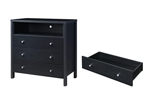 Hodedah 3-Drawer 1-Open Shelf Dresser, Black