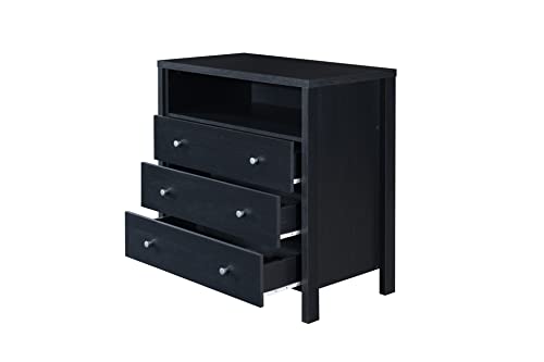 Hodedah 3-Drawer 1-Open Shelf Dresser, Black