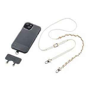 elecom cell phone lanyard chain type with strap connected sheet, length adjustable, compatible with iphone and android, white p-stsdh2chwh