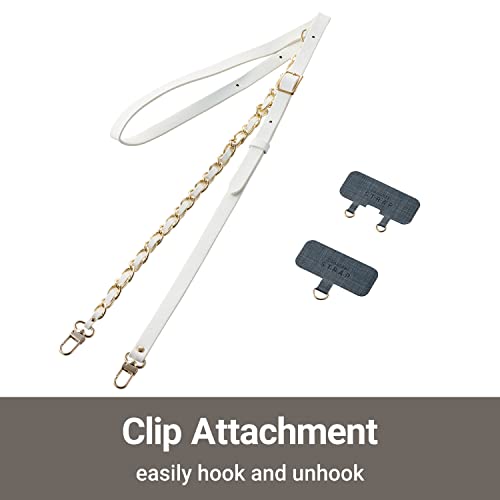 ELECOM Cell Phone Lanyard Chain Type with Strap Connected Sheet, Length Adjustable, Compatible with iPhone and Android, White P-STSDH2CHWH