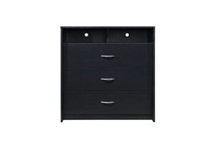 hodedah 3-drawer 1-open shelf 2 compartments dresser, black