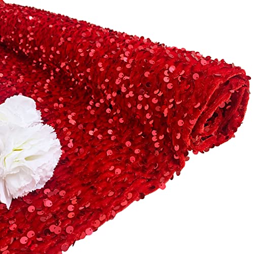 FANPROMS Red Sequin Fabric 1 Yard Velvet Sequins Fabric by The Yard Reversible Fabric for Bridal Shower Mesh Sequins Glitter Fabric for Craft DIY Tablecloth Linen Fabric Spandex Material for Prom