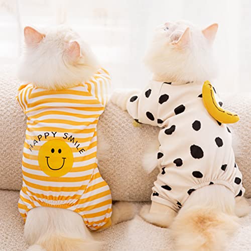 Patas Lague 2 Pack Dog Cat Pajamas Sweater, Cute and Sweet Design Pet Clothes for Small Medium Dogs Puppies and Cats (White and Yellow)