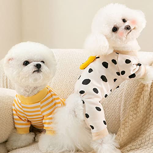 Patas Lague 2 Pack Dog Cat Pajamas Sweater, Cute and Sweet Design Pet Clothes for Small Medium Dogs Puppies and Cats (White and Yellow)