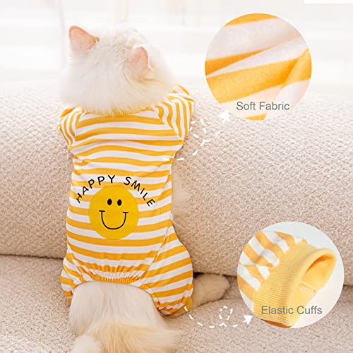 Patas Lague 2 Pack Dog Cat Pajamas Sweater, Cute and Sweet Design Pet Clothes for Small Medium Dogs Puppies and Cats (White and Yellow)