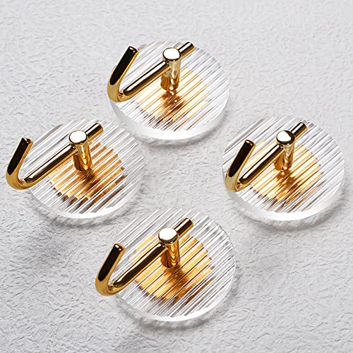 Besser Acrylic Gold Wall Hooks,Acrylic Wall Mounted Hooks,Gold Acrylic Towel Robe Hook 4 Pack,Wall Hooks for Coats