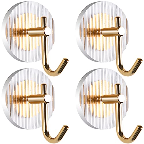 Besser Acrylic Gold Wall Hooks,Acrylic Wall Mounted Hooks,Gold Acrylic Towel Robe Hook 4 Pack,Wall Hooks for Coats