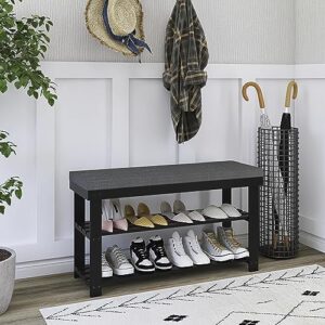 SMIBUY Shoe Rack Bench, 3-Tier Sturdy Bamboo Shoe Organizer with Upholstered, Storage Shelf for Entryway, Hallway, Bedroom or Living Room, 34.26 x 11.82 x 19.3 Inches, (Black and Grey)