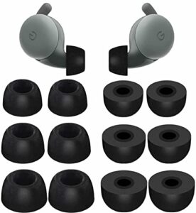 memory foam tips compatible with google pixel buds a-series ear tips, 6 pairs no silicone noise reduce comfortable fit in case eartips compatible with google pixel buds a series - s/m/l black