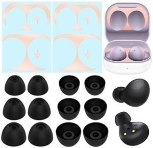 dust guard ear tips kit for galaxy buds 2 sm-r177, 2 ultra thin dust proof metallic stickers cover and 6 pairs replacement eartips compatible with samsung galaxy buds 2 - s/m/l rose gold