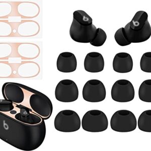 Dust Guard Ear Tips Kit Compatible with Beats Studio Buds, 2 Ultra Thin Dust Proof Metallic Stickers Cover and 6 Pairs Replacement Eartips Compatible with Beats Studio Buds - S/M/L Rose Gold