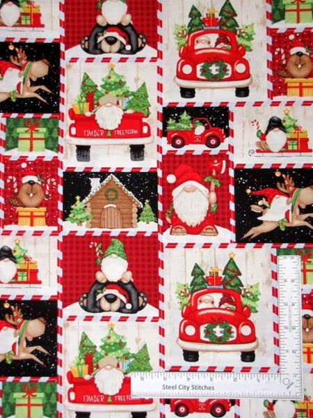 Quality Sewing Fabric - Christmas Timber Gnomies Tree Farm Fabric Gnome Patches 100% Cotton Yard 36 x 44 Inch