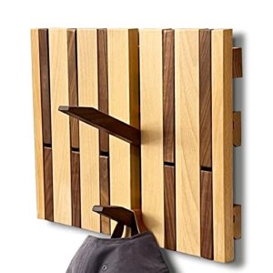 GOGREEBELL Natural Wood Wall Mounted Piano Coat Rack| Coat Rack Wall Mount| Flip Down Wall Hook Rack 12 Hooks| Entryway Wall Art Hook,Made of Beech and Black Walnut