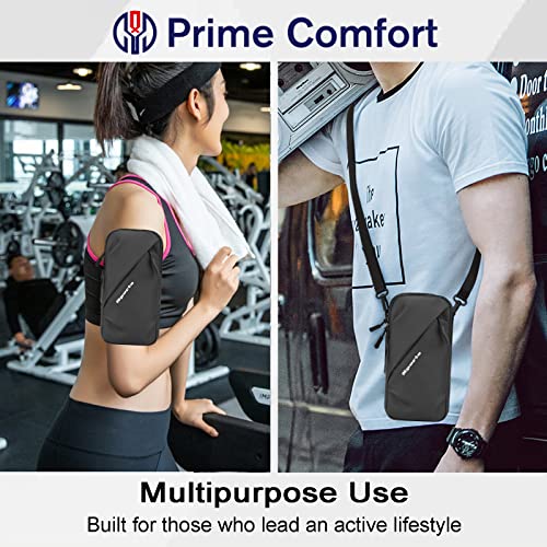 Phone Holder Arm Bands, Small Crossbody Shoulder Holsters Bag with Arm Band, Fits iPhone and All Cell Phones, Use for Running, Walking, Hiking & Biking (Plus Size,Black)