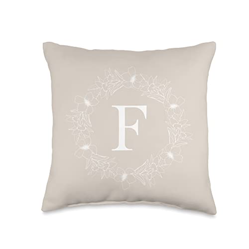 Cute Monogram Letter Design Cute Capital Letter F Monogram Initial F Throw Pillow, 16x16, Multicolor