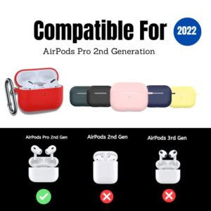 New AirPods Pro 2nd Generation Case Cover 2022, Silicone Protective Case for Apple Airpods with Keychain, Shockproof 2nd Generation Airpods Pro Case, Cute Airpod Charging Case Front LED Visible