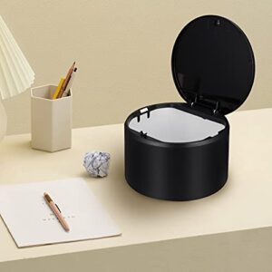 STOBAZA 1pc Countertop Black Kitchen Office Storage Garbage Rubbish with Litter Lid Plastic Wastebasket Organizer Coffee Can Desktop Tiny Type Container Small Stylish Mini Room Trash