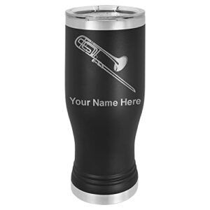 lasergram 14oz vacuum insulated pilsner mug, trombone, personalized engraving included (black)