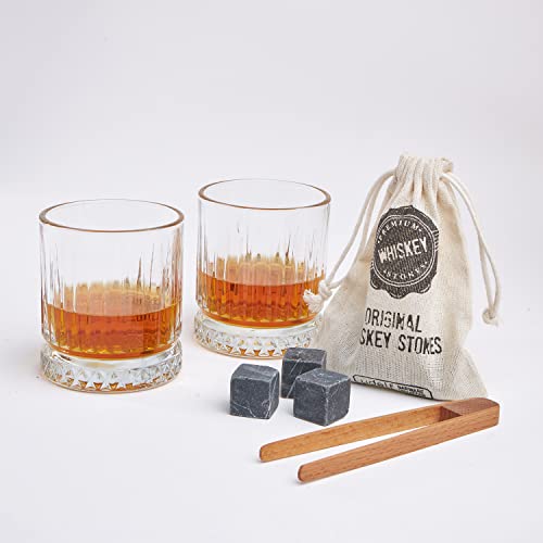 Anniversary Present for Husband from Wife Whiskey Stones & 2 Glasses Gift Set for Whiskey Lovers. Whiskey Set, Gift Wrapped Handmade Wood Box. Birthday Gift for Him Wedding Anniversary Set for Couples