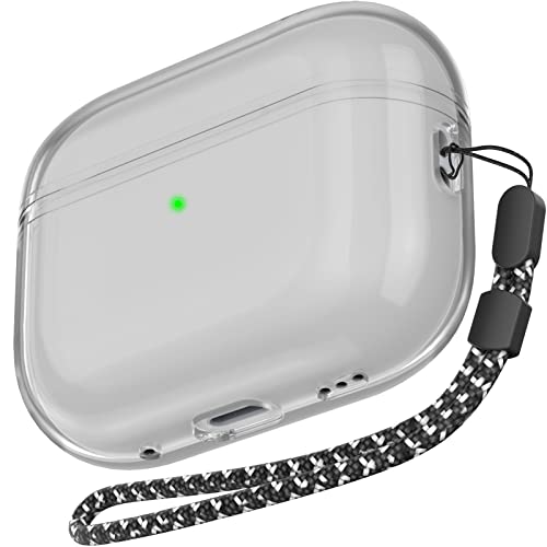 AhaStyle Clear Airpods Pro 2 Case (2023/2022) Soft TPU Protective Covers Come with Hand Strap Compatible with Apple AirPods Pro 2 [USB-C/Lightning Cable] Charging Case (Black)