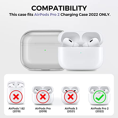 AhaStyle Clear Airpods Pro 2 Case (2023/2022) Soft TPU Protective Covers Come with Hand Strap Compatible with Apple AirPods Pro 2 [USB-C/Lightning Cable] Charging Case (Black)