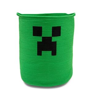 minecraft green creeper woven cotton rope hamper storage basket for laundry, dirty clothes organizer