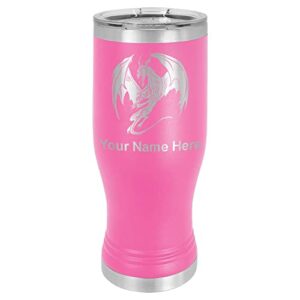 lasergram 14oz vacuum insulated pilsner mug, dragon, personalized engraving included (pink)