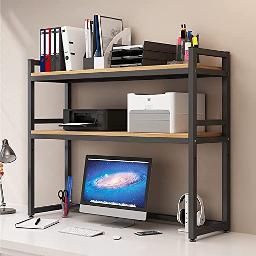 KORP Countertop Hutch Bookshelf,Adjustable Desktop Storage Organizer Shelf Display Rack，Wood and Metal Desktop Bookcase for Office Hoom Dorm (Color : A, Size : 85CM)