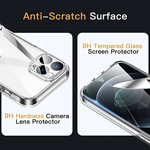 JETech 3 in 1 Case for iPhone 12 Pro Max 6.7-Inch, with 2-Pack Screen Protector and Camera Lens Protector, Non-Yellowing Shockproof Bumper Phone Cover, Full Coverage Tempered Glass Film (Clear)