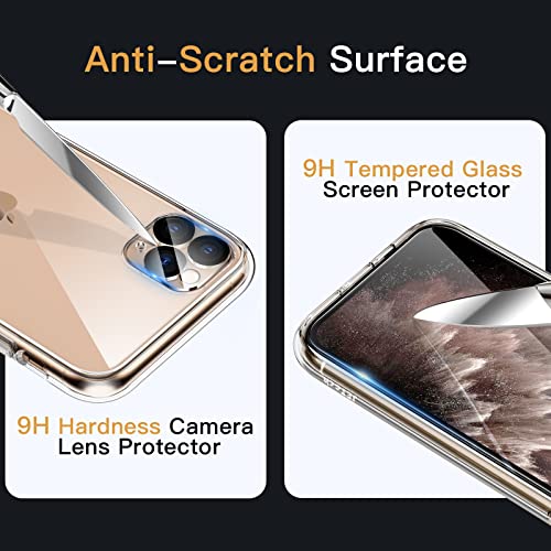 JETech 3 in 1 Case for iPhone 11 Pro 5.8-Inch, with 2-Pack Screen Protector and 2-Pack Camera Lens Protector, Non-Yellowing Shockproof Bumper Phone Cover, Full Coverage Tempered Glass Film (Clear)