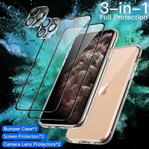 JETech 3 in 1 Case for iPhone 11 Pro 5.8-Inch, with 2-Pack Screen Protector and 2-Pack Camera Lens Protector, Non-Yellowing Shockproof Bumper Phone Cover, Full Coverage Tempered Glass Film (Clear)