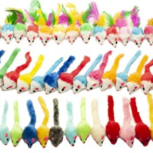 Fashion's Talk 48-Count Assorted Mice Cat Toys Furry Rattle Mouse Kitten Toy Mini Mice for Indoor Cats Interactive Play Color Varies