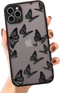 subesking for iphone 14 pro max butterfly case,translucent matte soft tpu bumper case cute animal print pattern design women girls teen, hard pc back clear protective phone cover 6.7 inch black