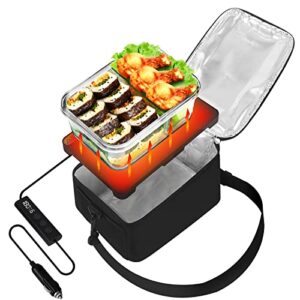 wirith mini portable oven,food warmer electric lunch box mini personal heated lunch box,slow cooker with 12v vehicle plug,for cooking and reheating meals in vehicles and trucks for work (black)