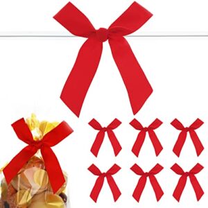 prasacco 50 pcs ribbon for gift wrapping, twist tie bows for treat bags satin ribbon bows for halloween christmas wedding treat bags decoration (red)