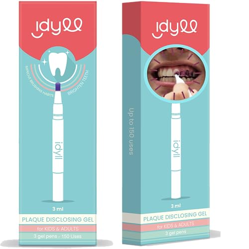 Plaque Disclosing Gel Pens for Teeth, 150 Uses, Dental Disclosing Tablet Gel for Kids & Adults - Shows Plaque, Helps Teach Kids Teeth Brushing Habits for Clean Teeth - by Idyll