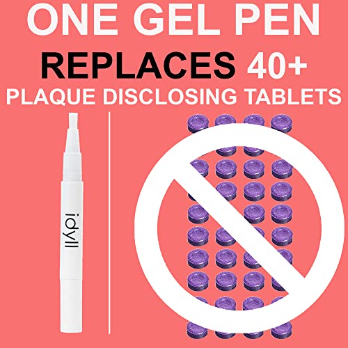 Plaque Disclosing Gel Pens for Teeth, 150 Uses, Dental Disclosing Tablet Gel for Kids & Adults - Shows Plaque, Helps Teach Kids Teeth Brushing Habits for Clean Teeth - by Idyll