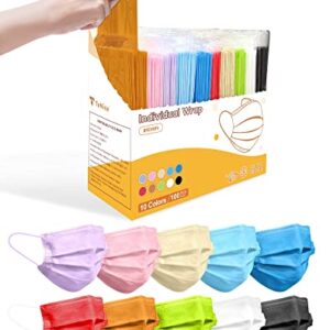 TeNice Masks Disposable 100 Pack, Individually Wrapped Colorful 4 Ply Face Mask for Adults Extra Protection, ASTM Level 3 Medical Grade with 10 Vibrant Colors
