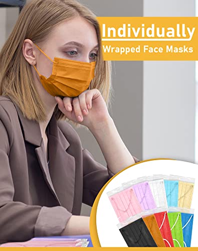 TeNice Masks Disposable 100 Pack, Individually Wrapped Colorful 4 Ply Face Mask for Adults Extra Protection, ASTM Level 3 Medical Grade with 10 Vibrant Colors
