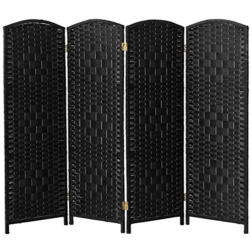 Red Lantern 4 ft. Short Diamond Weave Fiber Folding Screen - Black - 4 Panel