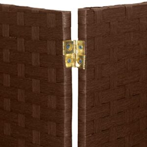 Red Lantern 3 ft. Short Woven Fiber Folding Screen - 4 Panel - Dark Mocha