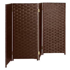 Red Lantern 3 ft. Short Woven Fiber Folding Screen - 4 Panel - Dark Mocha