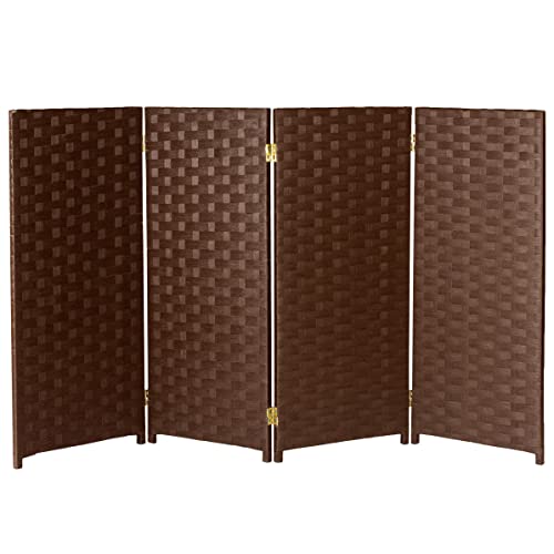 Red Lantern 3 ft. Short Woven Fiber Folding Screen - 4 Panel - Dark Mocha