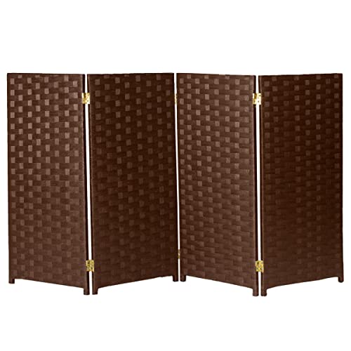 Red Lantern 3 ft. Short Woven Fiber Folding Screen - 4 Panel - Dark Mocha