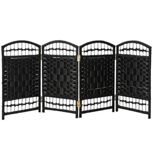 Red Lantern 2 ft. Short Fiber Weave Folding Screen - Black - 4 Panels