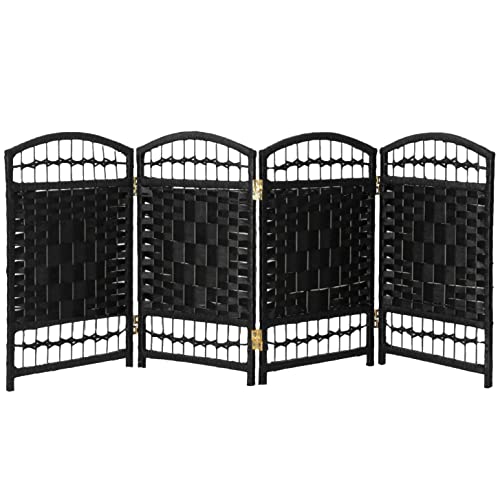 Red Lantern 2 ft. Short Fiber Weave Folding Screen - Black - 4 Panels