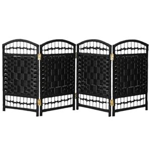 Red Lantern 2 ft. Short Fiber Weave Folding Screen - Black - 4 Panels