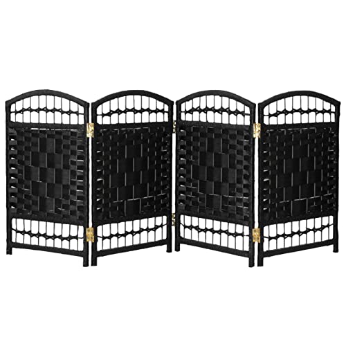 Red Lantern 2 ft. Short Fiber Weave Folding Screen - Black - 4 Panels