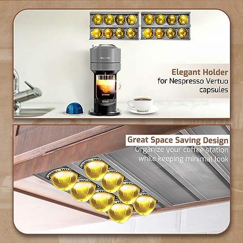 Vertuo Coffee Pod Holder | Under Cabinet or Wall Mounted Storage for Pods | Minimalist Design to Declutter Your Kitchen | MADE IN USA (Black)